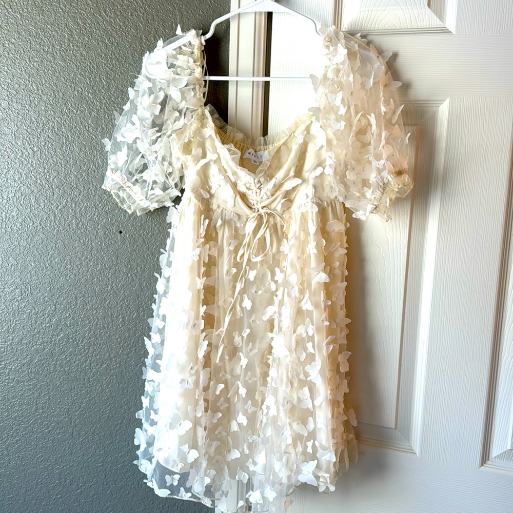 Small off white and cream butterfly maternity mini dress